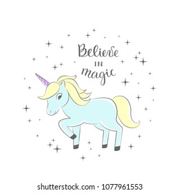 Unicorn card. Vector illustration