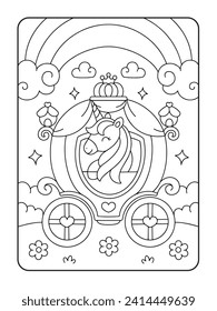 Unicorn carriage coloring page illustration