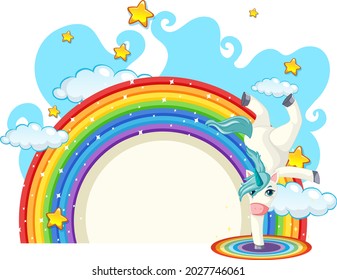 Unicorn cartoon character with rainbow isolated on white background illustration