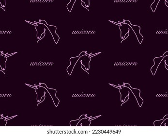 Unicorn cartoon character seamless pattern on purple background