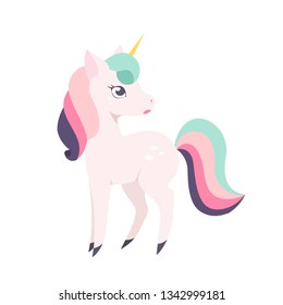 Unicorn, cartoon cute character. Isolated vector illustration