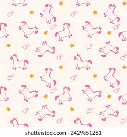 Unicorn cartoon so cute. On star rainbow background. Pattern seamless vector illustration. 