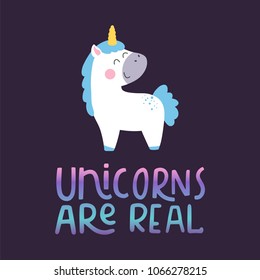 Unicorn Cartoon Hand Written Lettering Inscription Stock Vector ...