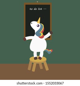 Unicorn cartoon illustration installing board to do list