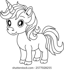 Unicorn cartoon line art for coloring book pages