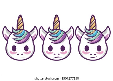 Unicorn Cartoon Logo Head Expression