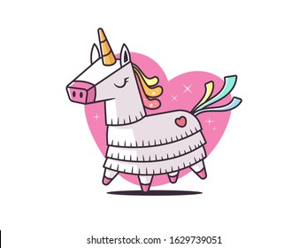 Piñata Unicorn Cartoon Mascot Character Vector Illustration