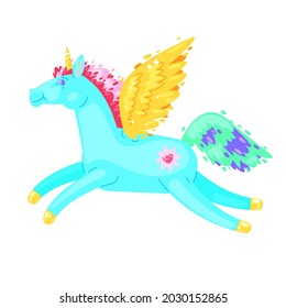 Unicorn in cartoon style on white background.