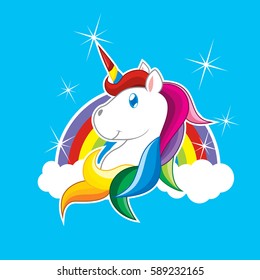 Unicorn Cartoon Vector and The Rainbow