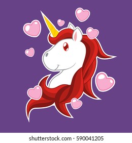 Unicorn Cartoon Vector - Red Hair