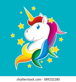 Unicorn Cartoon Vector with Stars
