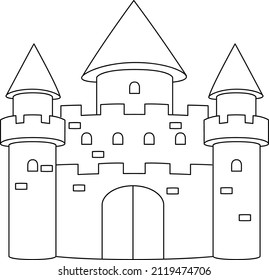 Unicorn Castle Coloring Page Isolated For Kids