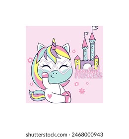 unicorn with castle, pretty, cute, princess