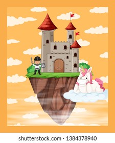 unicorn in castle scene illustration