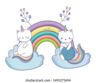 Unicorn cat cartoon couple vector design