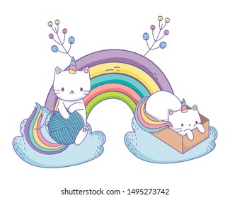 Unicorn cat cartoon couple vector design
