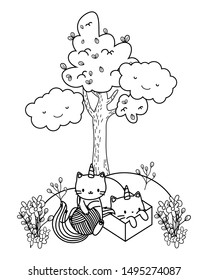 Unicorn cat cartoon couple vector design