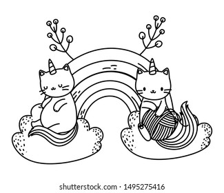 Unicorn cat cartoon couple vector design