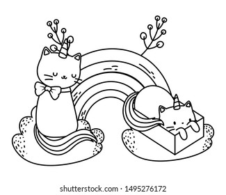 Unicorn cat cartoon couple vector design