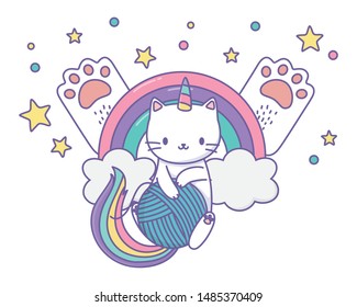Unicorn cat cartoon vector design