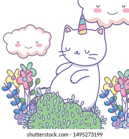 Unicorn cat cartoon vector design