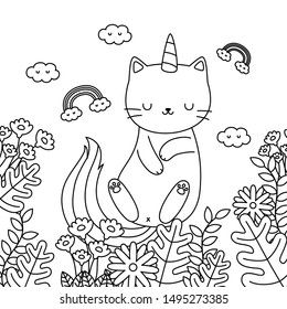 Unicorn cat cartoon vector design