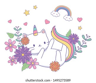 Unicorn cat cartoon vector design