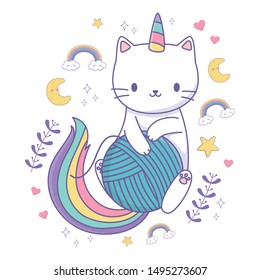 Unicorn cat cartoon vector design