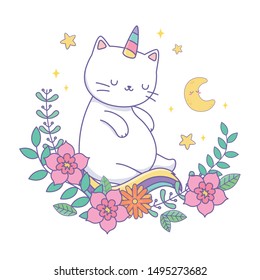 Unicorn cat cartoon vector design