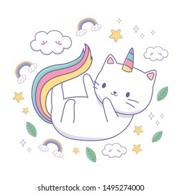 Unicorn cat cartoon vector design
