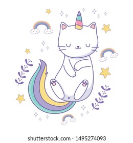 Unicorn cat cartoon vector design