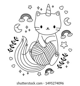 Unicorn cat cartoon vector design
