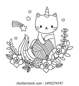Unicorn cat cartoon vector design