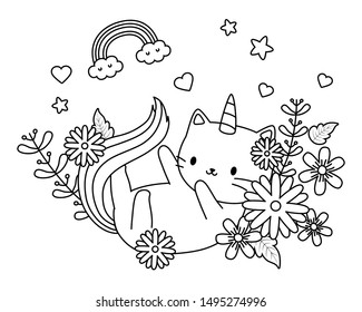 Unicorn Cat Cartoon Vector Design