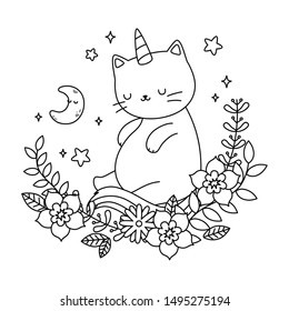 Unicorn cat cartoon vector design