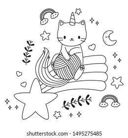 Unicorn cat cartoon vector design