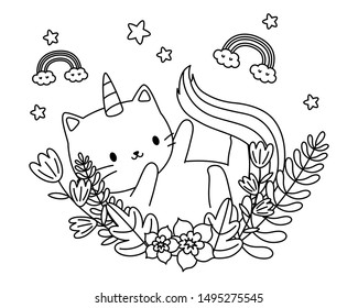 Unicorn cat cartoon vector design
