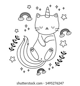 Unicorn cat cartoon vector design