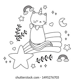 Unicorn cat cartoon vector design