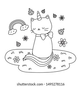 Unicorn cat cartoon vector design
