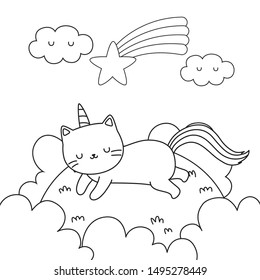 Unicorn cat cartoon vector design