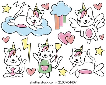 Unicorn Cat Doodle Clip Art Collection