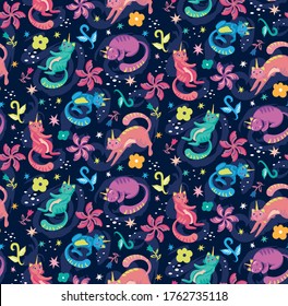 Unicorn cat pattern cartoon style design for children