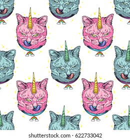 Unicorn cat pattern. Vector illustration