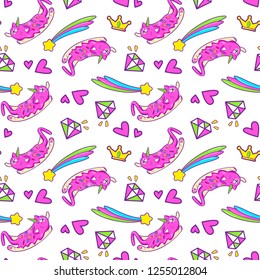 unicorn cat seamless pattern
