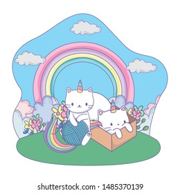 Unicorn cats cartoons vector design