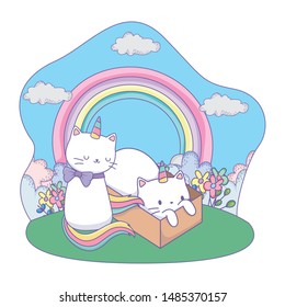 Unicorn cats cartoons vector design