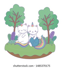 Unicorn cats cartoons vector design