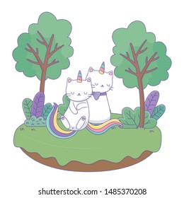 Unicorn cats cartoons vector design