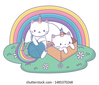 Unicorn cats cartoons vector design